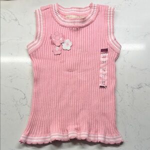 Vintage The Children's Place Pink Ribbed Top with Floral Detail